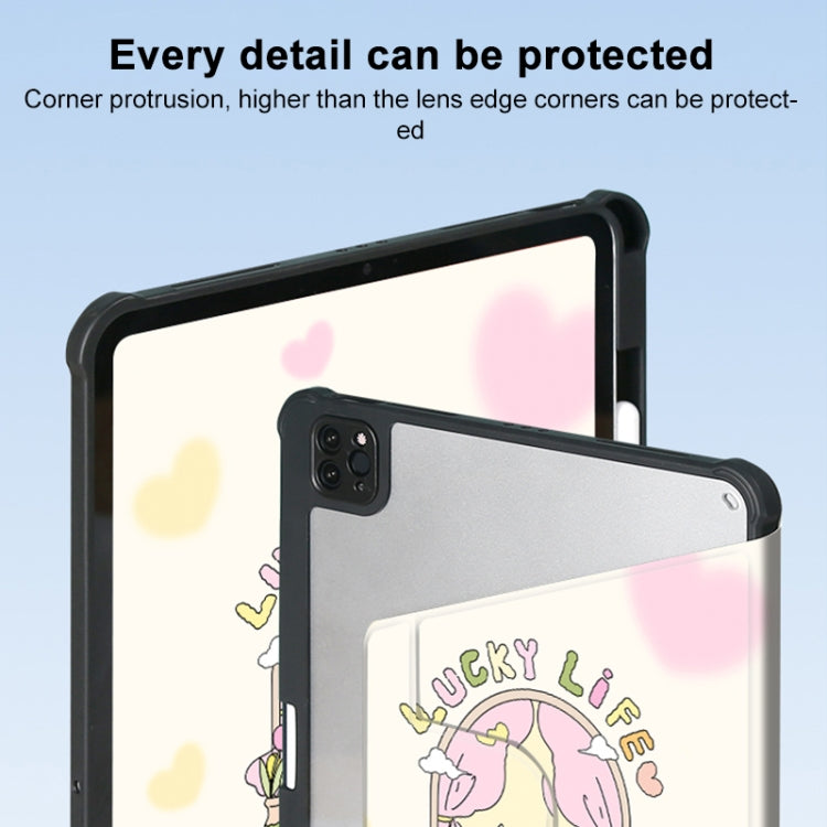For iPad Air 11 2025 / 2024 3-Fold 360 Rotation Painted Leather Smart Tablet Case(Bear Bunny) by buy2fix