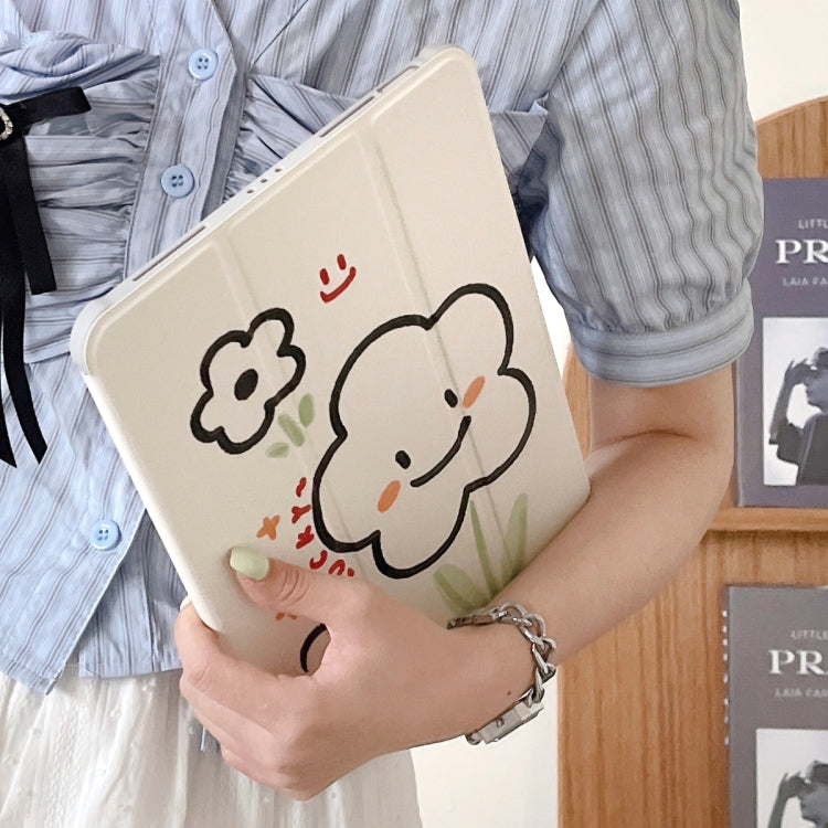 For iPad Air 11 2025 / 2024 3-Fold 360 Rotation Painted Leather Smart Tablet Case(Smile Flower) by buy2fix