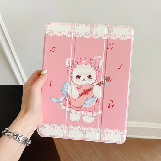For iPad Air 11 2025 / 2024 3-Fold 360 Rotation Painted Leather Smart Tablet Case(Guitar Cat) by buy2fix