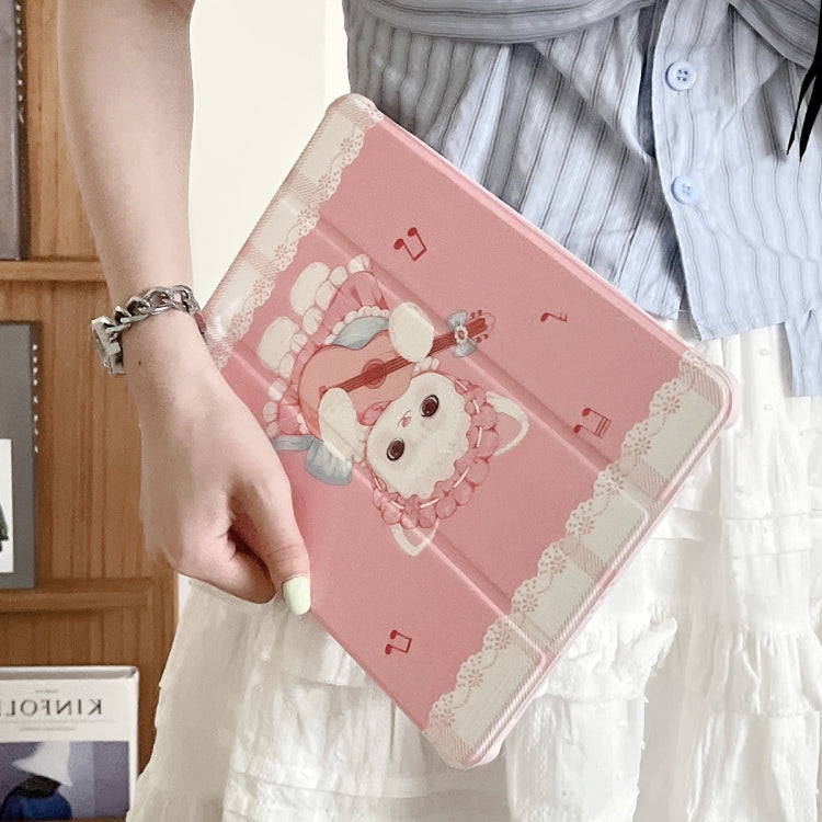 For iPad Air 11 2025 / 2024 3-Fold 360 Rotation Painted Leather Smart Tablet Case(Guitar Cat) by buy2fix
