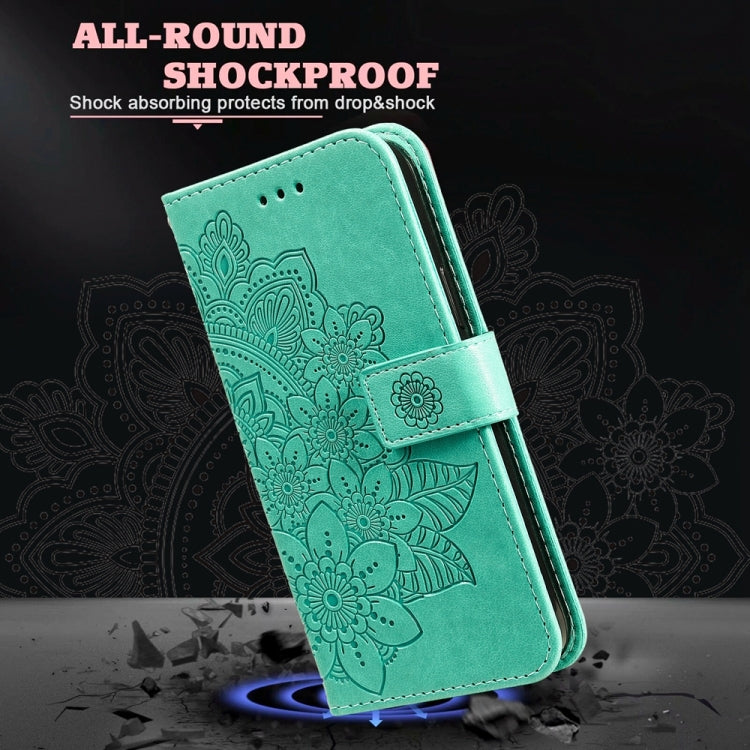 For Xiaomi 14 7-petal Flowers Embossing Leather Phone Case(Green) by buy2fix