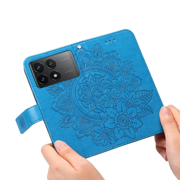 For Xiaomi Redmi K70 / K70 Pro 7-petal Flowers Embossing Leather Phone Case(Blue) by buy2fix