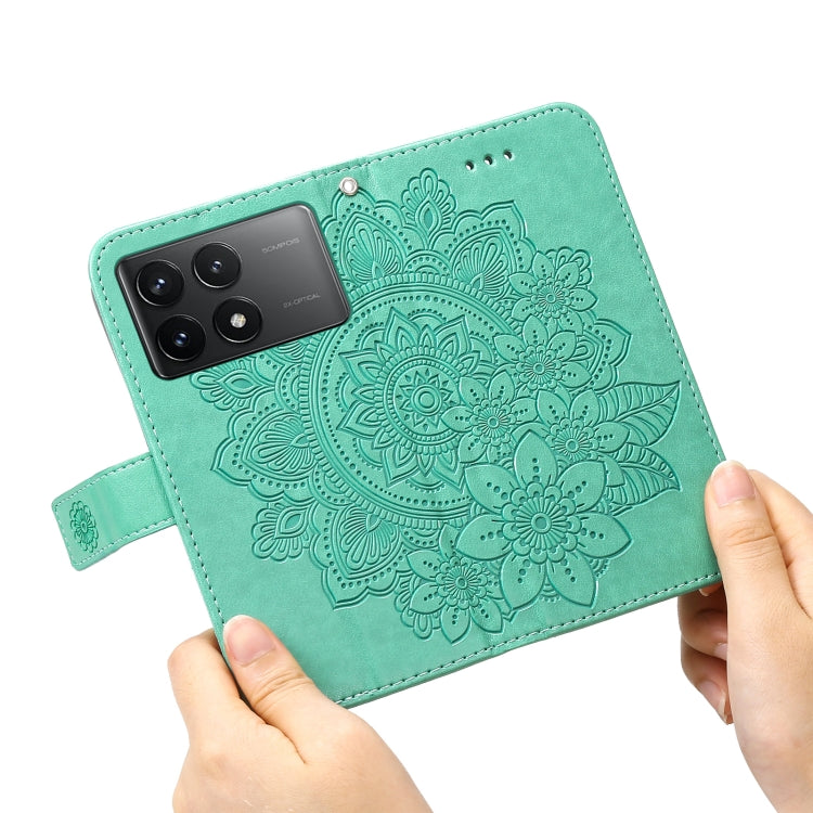 For Xiaomi Redmi K70 / K70 Pro 7-petal Flowers Embossing Leather Phone Case(Green) by buy2fix
