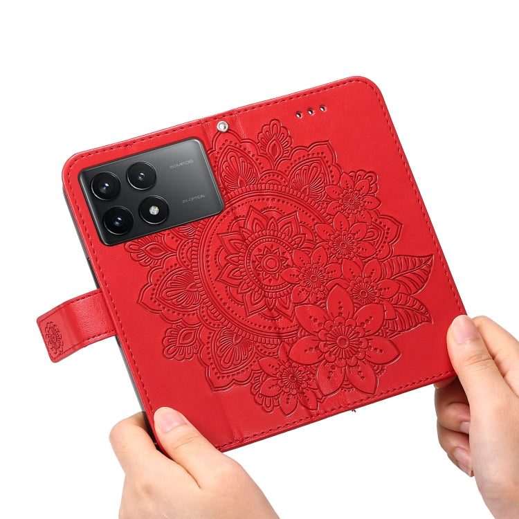 For Xiaomi Redmi K70 / K70 Pro 7-petal Flowers Embossing Leather Phone Case(Red) by buy2fix