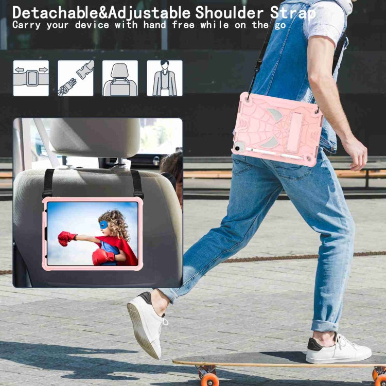 For iPad Pro 11 2021 / Air 5 10.9 Spider Texture Silicone Hybrid PC Tablet Case with Shoulder Strap(Rose Gold) - iPad Pro 11 (2022/2021) Cases by buy2fix | Online Shopping UK | buy2fix