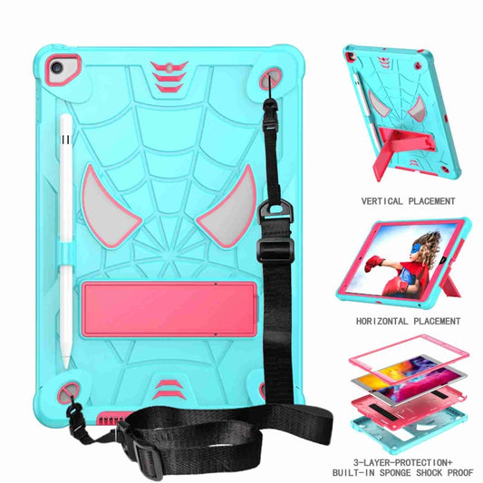 For iPad 10.2 2021 / 2020 / 2019 Spider Texture Silicone Hybrid PC Tablet Case with Shoulder Strap(Mint Green + Rose Red) - iPad 10.2 Cases by buy2fix | Online Shopping UK | buy2fix