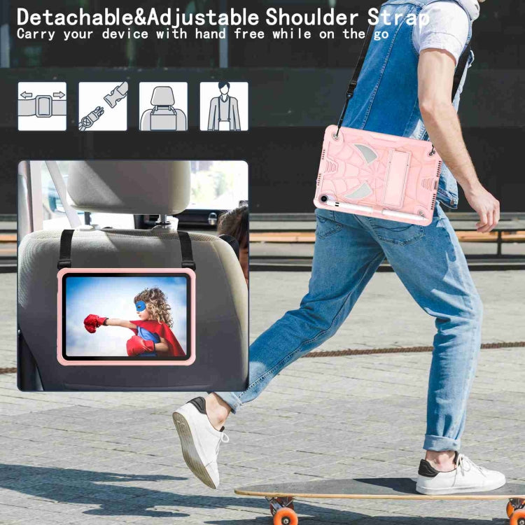 For iPad mini 6 Spider Texture Silicone Hybrid PC Tablet Case with Shoulder Strap(Rose Gold) - iPad mini 6 Cases by buy2fix | Online Shopping UK | buy2fix