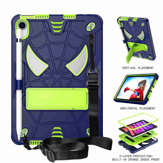 For iPad mini 6 Spider Texture Silicone Hybrid PC Tablet Case with Shoulder Strap(Navy Blue + Yellow Green) - iPad mini 6 Cases by buy2fix | Online Shopping UK | buy2fix