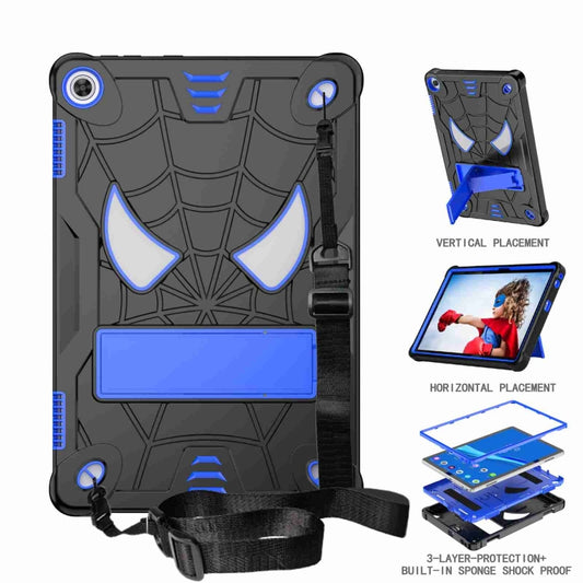 For Lenovo Tab M10 3rd Gen Spider Texture Silicone Hybrid PC Tablet Case with Shoulder Strap(Black + Blue) - Lenovo by buy2fix | Online Shopping UK | buy2fix