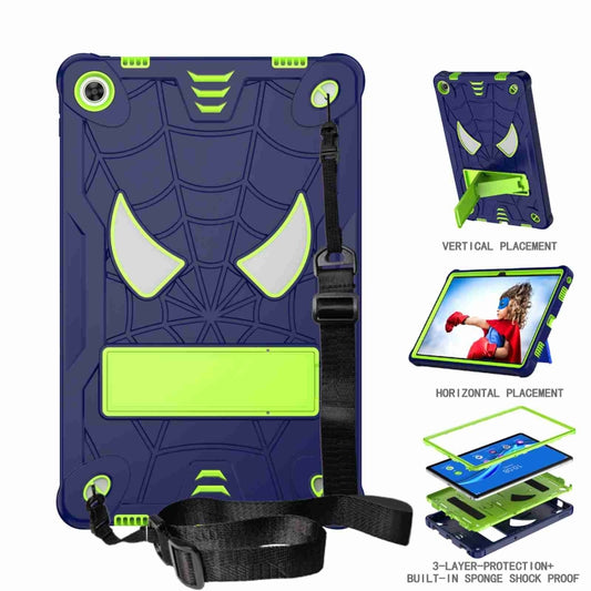 For Lenovo Tab M10 Plus 10.6 3rd Gen 2022 Spider Texture Silicone Hybrid PC Tablet Case with Shoulder Strap(Navy Blue + Yellow Green) - Lenovo by buy2fix | Online Shopping UK | buy2fix