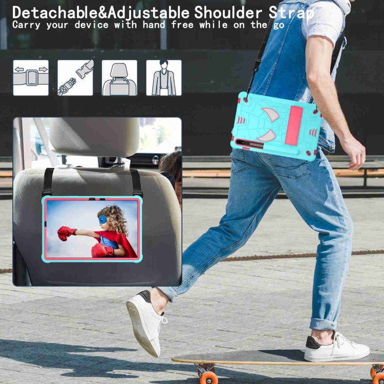 For Samsung Galaxy Tab S7 / S8 Spider Texture Silicone Hybrid PC Tablet Case with Shoulder Strap(Mint Green + Rose Red) by buy2fix