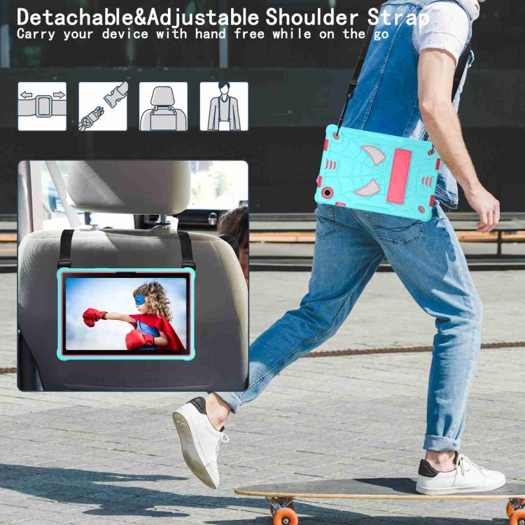 For Samsung Galaxy Tab A8 10.5 2021 Spider Texture Silicone Hybrid PC Tablet Case with Shoulder Strap(Mint Green + Rose Red) - Other Galaxy Tab PC by buy2fix | Online Shopping UK | buy2fix