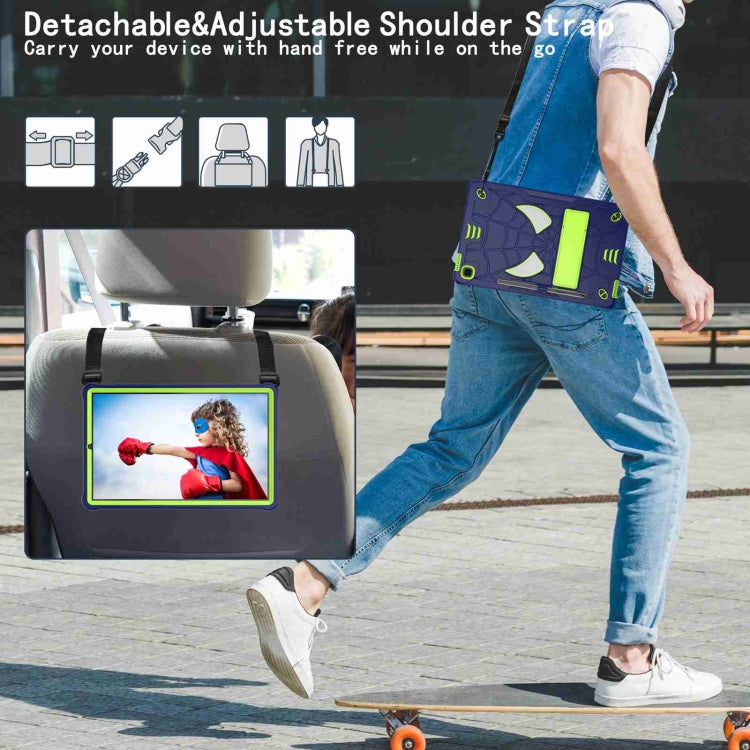 For Samsung Galaxy Tab S6 Lite P610 Spider Texture Silicone Hybrid PC Tablet Case with Shoulder Strap(Navy Blue + Yellow Green) - Tab S6 Lite P610 / P615 by buy2fix | Online Shopping UK | buy2fix