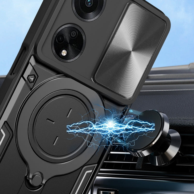For OPPO F23 5G India / A98 5G / A1 5G CD Texture Sliding Camshield Magnetic Holder Phone Case(Black) by buy2fix
