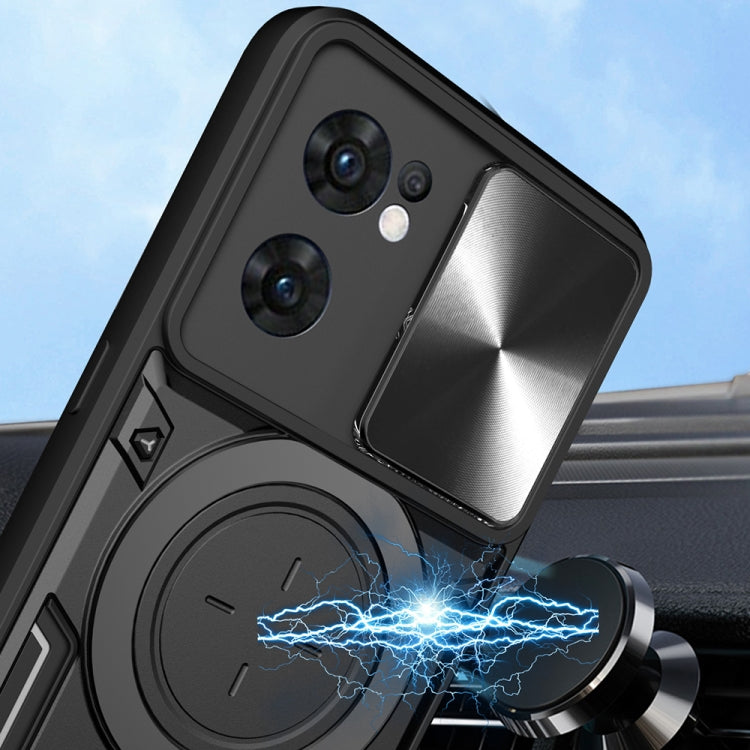 For OPPO Reno7 5G CD Texture Sliding Camshield Magnetic Holder Phone Case(Silver) by buy2fix