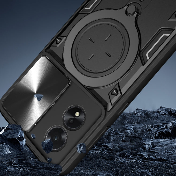 For OPPO A38 4G Global CD Texture Sliding Camshield Magnetic Holder Phone Case(Black) by buy2fix