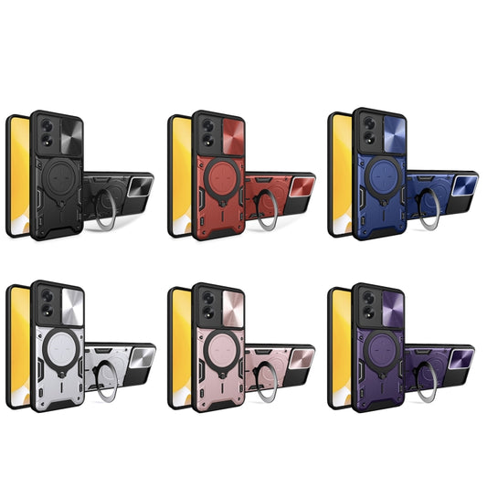 For OPPO A38 4G Global CD Texture Sliding Camshield Magnetic Holder Phone Case(Purple) by buy2fix