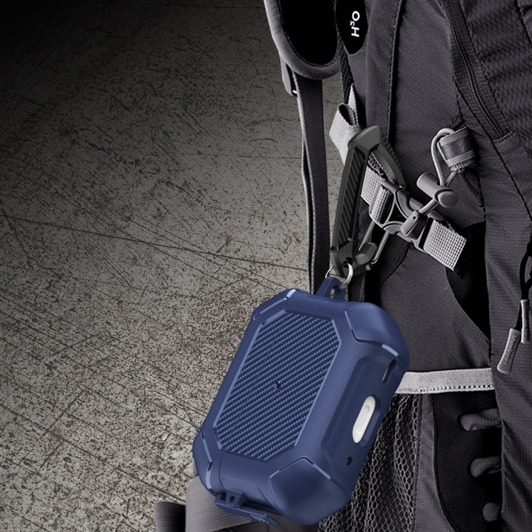 For AirPods Pro 2 Carbon Brazing Dimension TPU+PC Headphone Protective Cover with Switch Lock & Carabiner(Black) by buy2fix