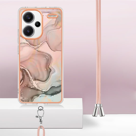 For Xiaomi Redmi Note 13 Pro+ 5G Electroplating Marble Dual-side IMD Phone Case with Lanyard(Rose Gold 015) by buy2fix