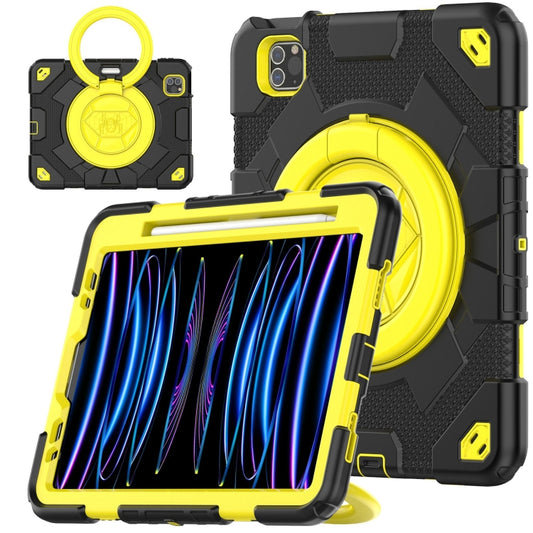 For iPad Pro 11 2022 / 2021 / 2020 Spider Rotation Handle Silicone Hybrid PC Tablet Case(Black Yellow) - iPad Pro 11 (2022/2021) Cases by buy2fix | Online Shopping UK | buy2fix