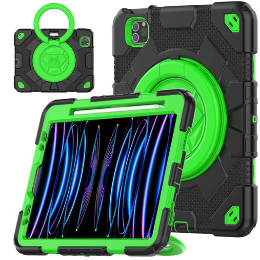 For iPad Pro 11 2022 / 2021 / 2020 Spider Rotation Handle Silicone Hybrid PC Tablet Case(Black Green) - iPad Pro 11 (2022/2021) Cases by buy2fix | Online Shopping UK | buy2fix