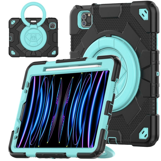 For iPad Pro 11 2022 / 2021 / 2020 Spider Rotation Handle Silicone Hybrid PC Tablet Case(Black Light Blue) - iPad Pro 11 (2022/2021) Cases by buy2fix | Online Shopping UK | buy2fix