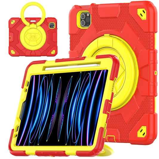 For iPad Pro 11 2022 / 2021 / 2020 Spider Rotation Handle Silicone Hybrid PC Tablet Case(Red Yellow) - iPad Pro 11 (2022/2021) Cases by buy2fix | Online Shopping UK | buy2fix
