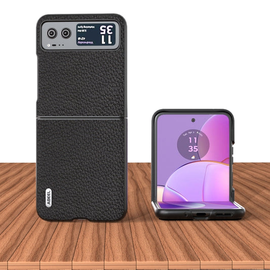 For Motorola Razr 40 ABEEL Genuine Leather Litchi Texture Phone Case(Black) by buy2fix
