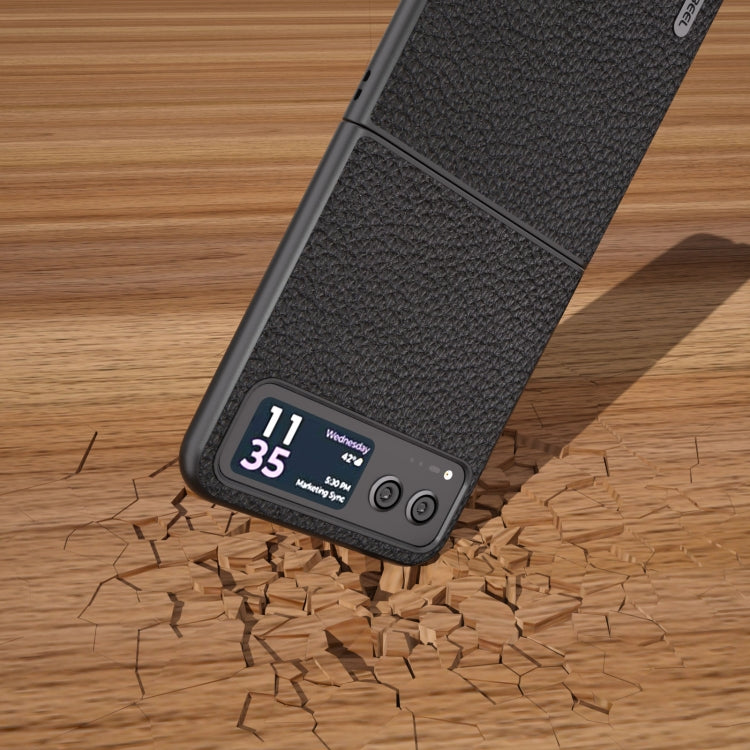 For Motorola Razr 40 ABEEL Genuine Leather Litchi Texture Phone Case(Black) by buy2fix