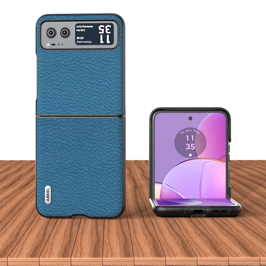 For Motorola Razr 40 ABEEL Genuine Leather Litchi Texture Phone Case(Blue) by buy2fix