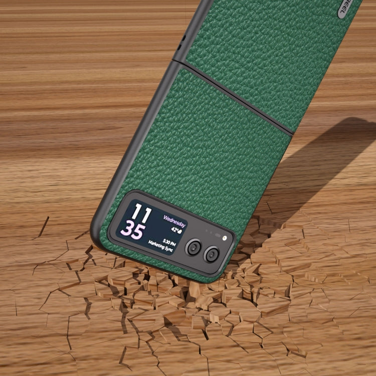 For Motorola Razr 40 ABEEL Genuine Leather Litchi Texture Phone Case(Green) by buy2fix