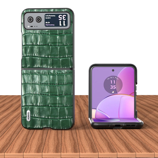 For Motorola Razr 40 ABEEL Crocodile Texture Genuine Leather Phone Case(Green) by buy2fix