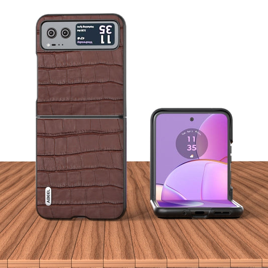 For Motorola Razr 40 ABEEL Crocodile Texture Genuine Leather Phone Case(Brown) by buy2fix