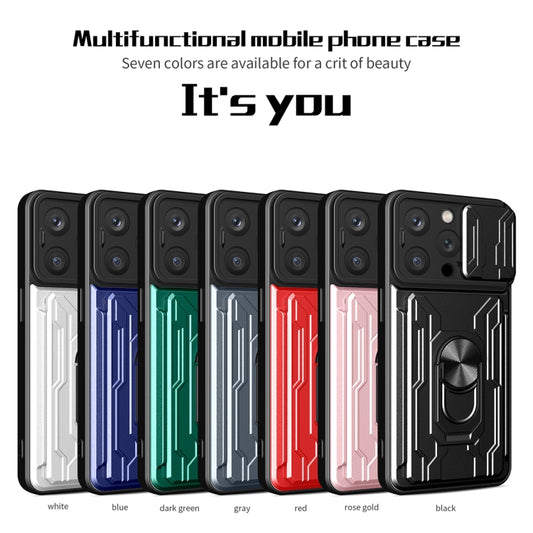 For iPhone 15 Pro Sliding Camshield TPU+PC Phone Case with Card Slot(Rose Gold) by buy2fix