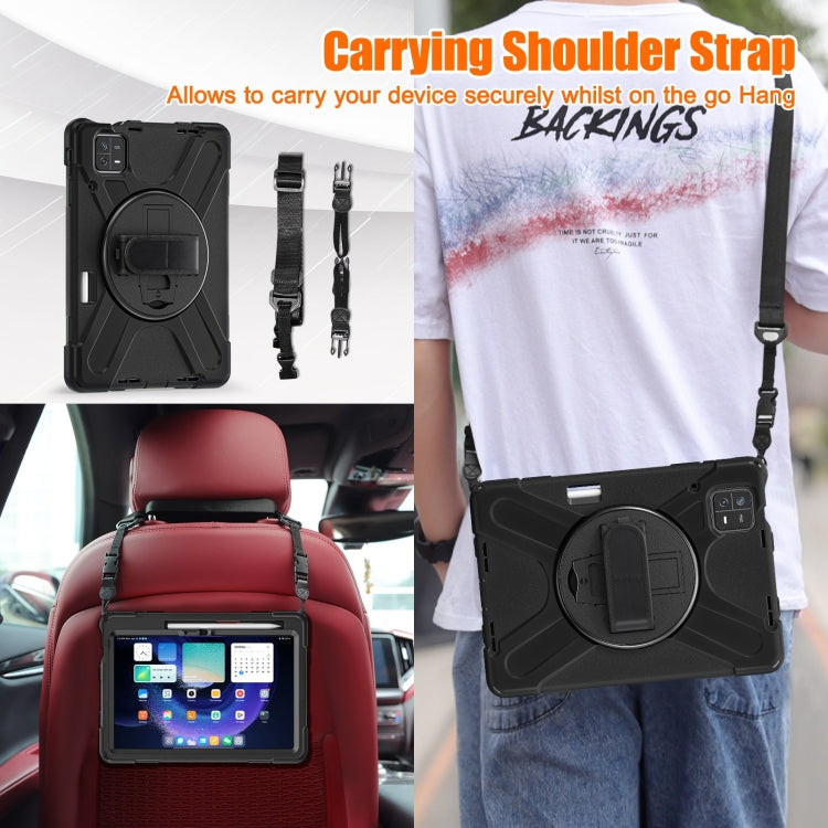 For Xiaomi Pad 6 / Pad 6 Pro Silicone Hybrid PC Tablet Case with Grip & Shoulder Strap(Black) by buy2fix