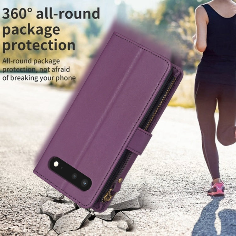 For Google Pixel 7 9 Card Slots Zipper Wallet Leather Flip Phone Case(Dark Purple) by buy2fix