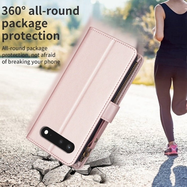 For Google Pixel 7 9 Card Slots Zipper Wallet Leather Flip Phone Case(Rose Gold) by buy2fix
