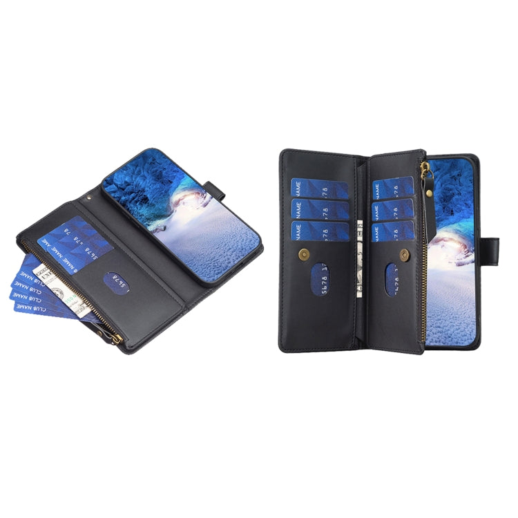 For iPhone 16 9 Card Slots Zipper Wallet Leather Flip Phone Case(Black) by buy2fix
