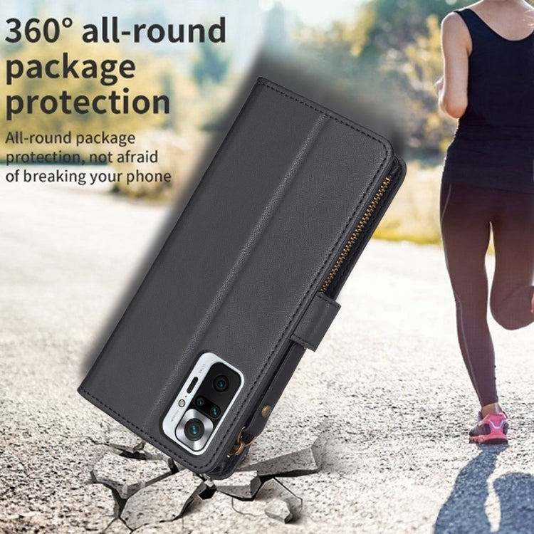 For Xiaomi Redmi Note 10 Pro 9 Card Slots Zipper Wallet Leather Flip Phone Case(Black) by buy2fix