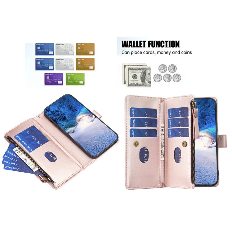 For Xiaomi Redmi Note 13 4G Global 9 Card Slots Zipper Wallet Leather Flip Phone Case(Rose Gold) by buy2fix