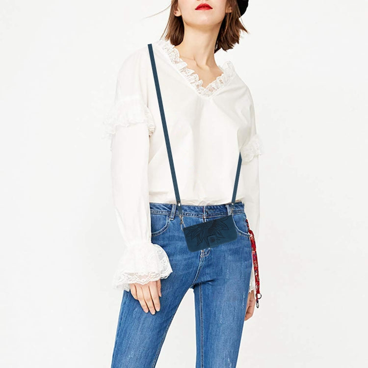 For iPhone 16 Skin Feel Sun Flower Embossed Flip Leather Phone Case with Lanyard(Inky Blue) by buy2fix