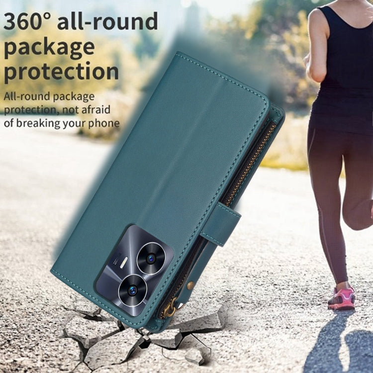 For Realme C55 9 Card Slots Zipper Wallet Leather Flip Phone Case(Green) by buy2fix