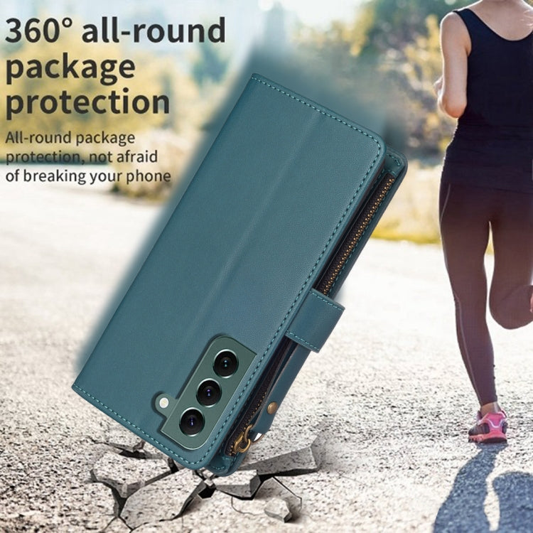 For Samsung Galaxy S22+ 5G 9 Card Slots Zipper Wallet Leather Flip Phone Case(Green) by buy2fix