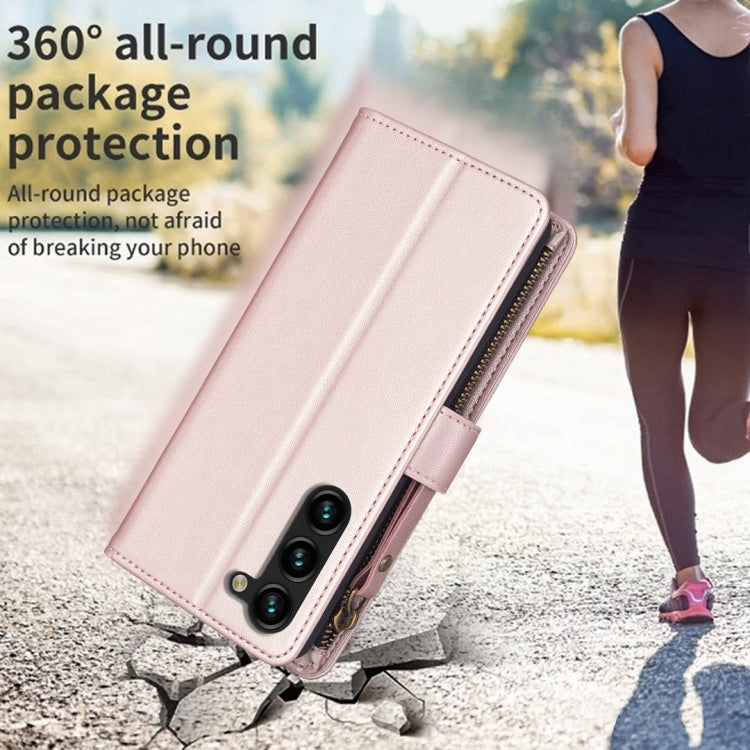 For Samsung Galaxy S24+ 5G 9 Card Slots Zipper Wallet Leather Flip Phone Case(Rose Gold) by buy2fix