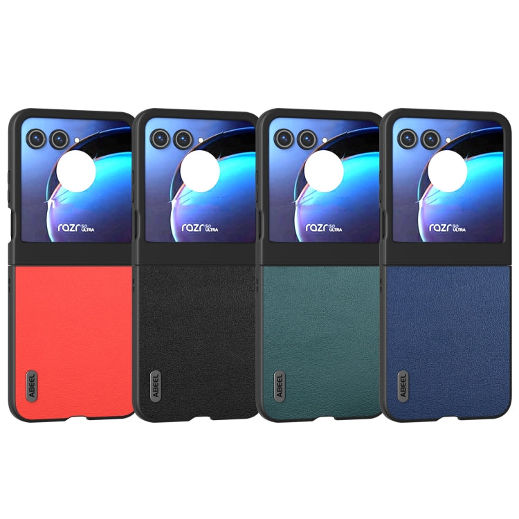 For Motorola Razr 50 ABEEL Genuine Leather Luolai Series Phone Case(Dark Green) by buy2fix