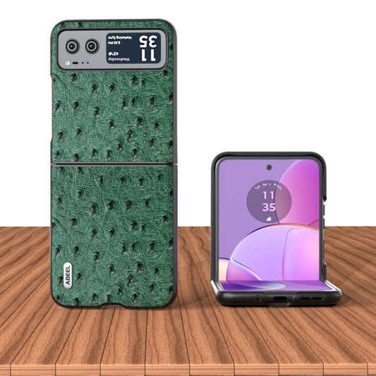 For Motorola Razr 40 ABEEL Genuine Leather Ostrich Texture Phone Case(Green) by buy2fix