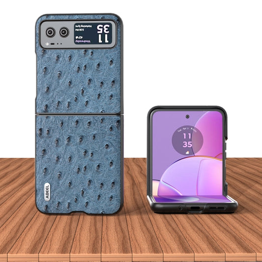 For Motorola Razr 40 ABEEL Genuine Leather Ostrich Texture Phone Case(Blue) by buy2fix