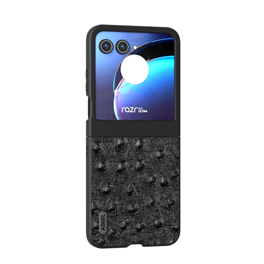 For Motorola Razr 50 ABEEL Genuine Leather Ostrich Texture Phone Case(Black) by buy2fix