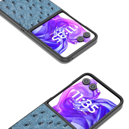 For Motorola Razr 50 Ultra ABEEL Genuine Leather Ostrich Texture Phone Case(Blue) by buy2fix