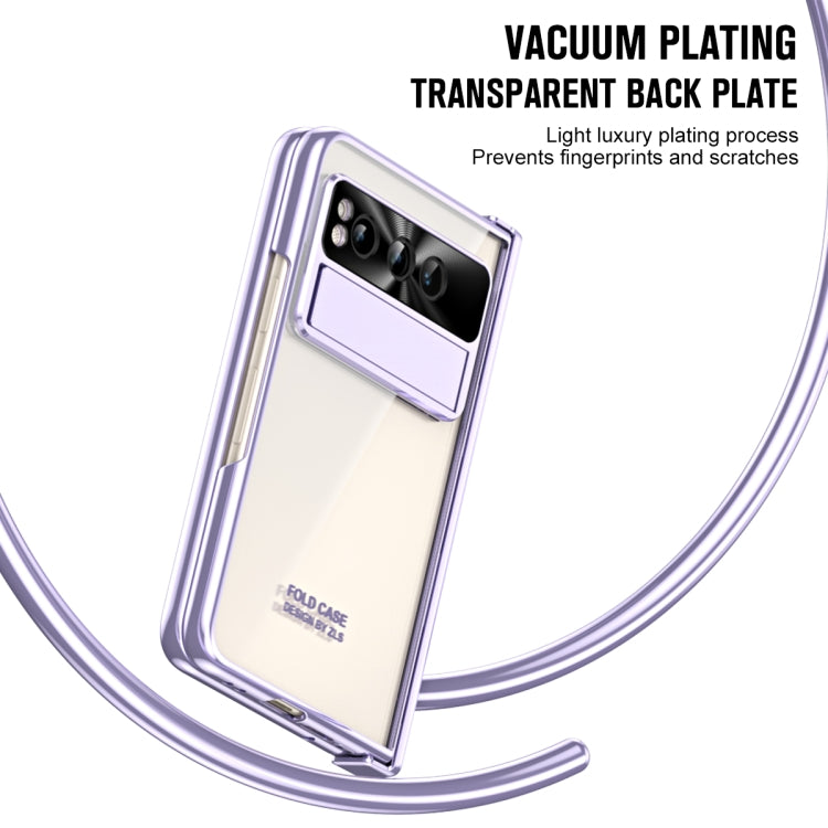 For Google Pixel Fold Integrated Electroplating Folding Phone Case with Pen Slot(Purple) by buy2fix